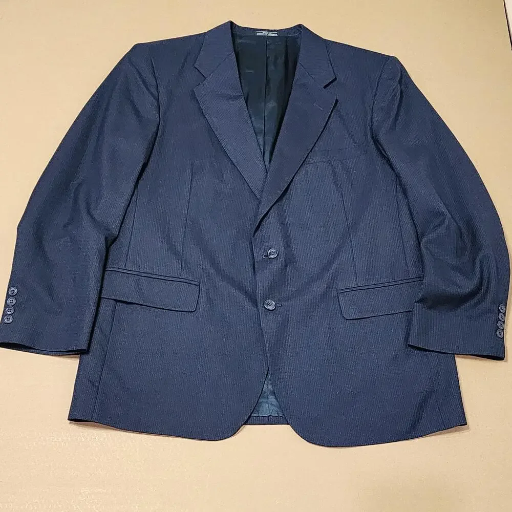 Barrington Suit Jacket Blazer Mens 44R Blue Striped Two Button Classic Fit
